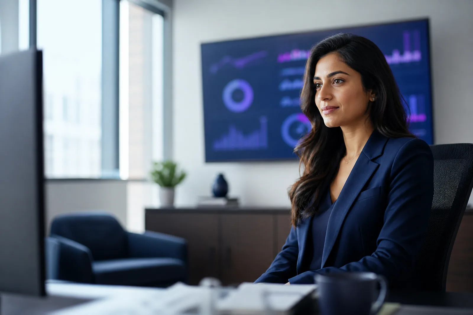 Female media strategist reviewing an online advertising plan